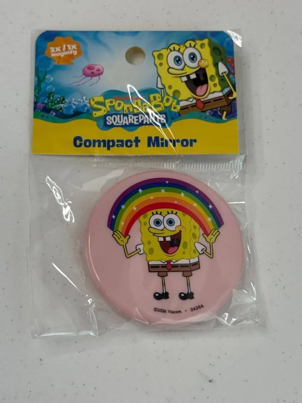 SpongeBob SquarePants Rainbow Pink Compact Mirror 3X 1X New